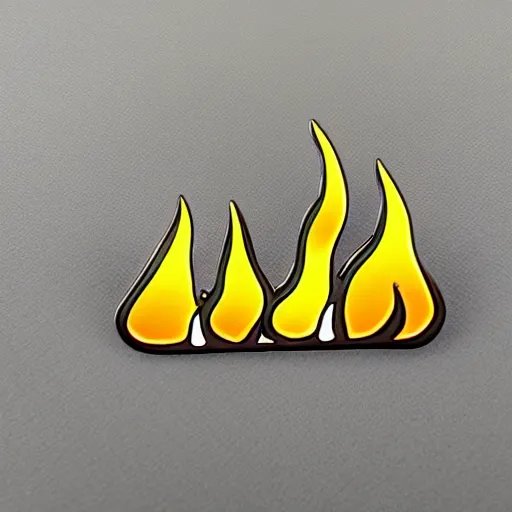 Prompt: a diamond enamel pin depicting a minimalistic clean illustration fire flames warning label, smooth curves