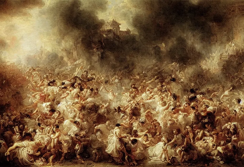 Prompt: hong kong riot by jean honore fragonard.