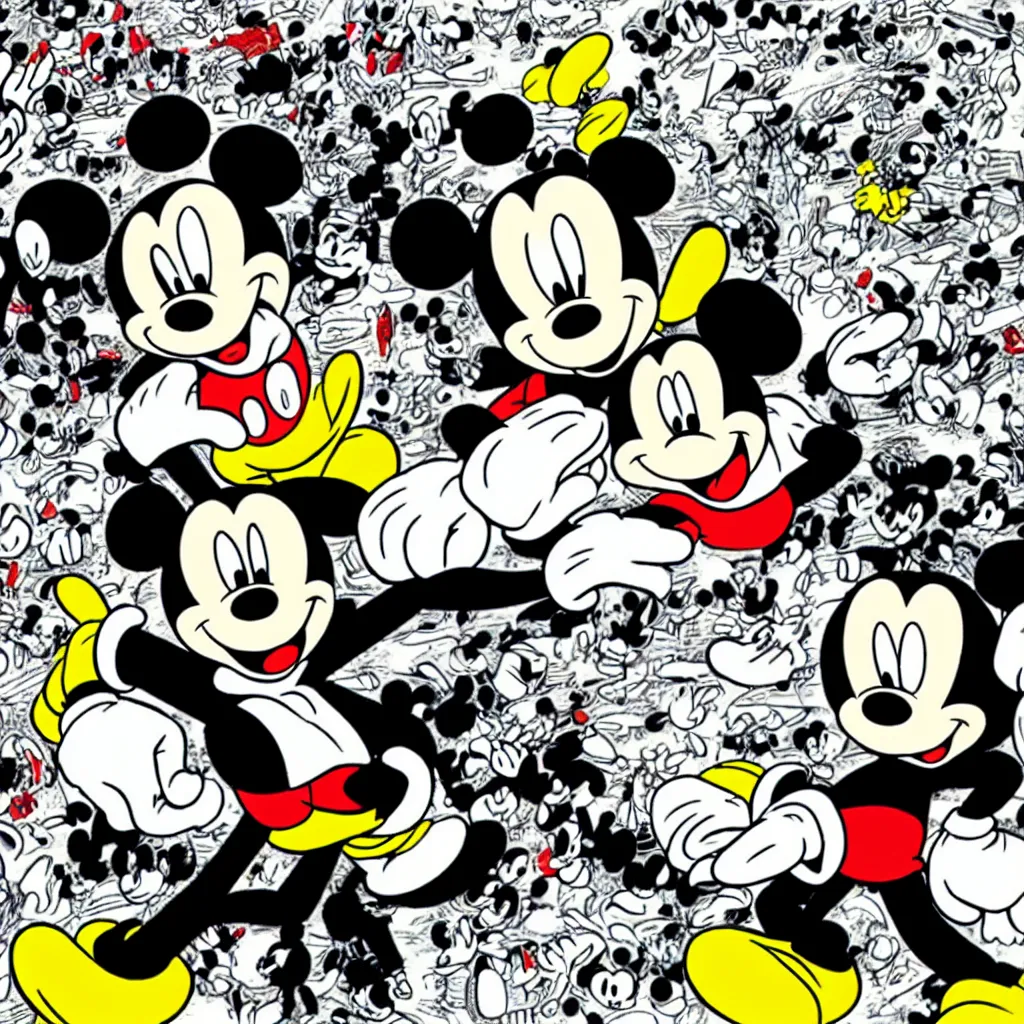 Prompt: mickey mouse pictured in violent japanese manga comicbook