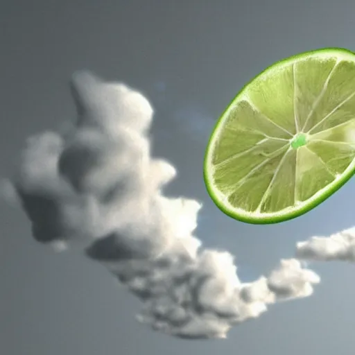 Prompt: 2 0 0 0 render of a sliced lime falling in heaven, clouds, uncanny, sleepy