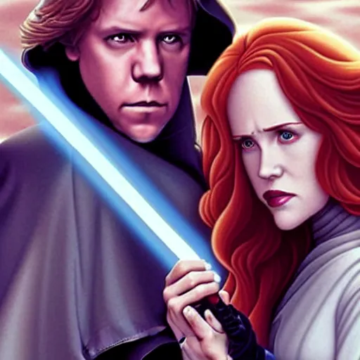 Image similar to mara jade and luke skywalker