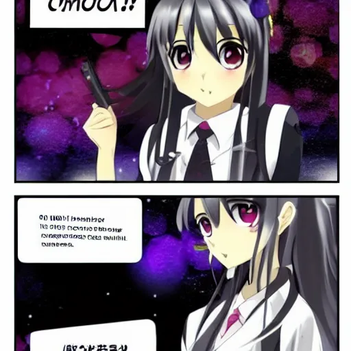 Prompt: a manga glock 1 9 commercial featuring homura from madoka magic girl anime