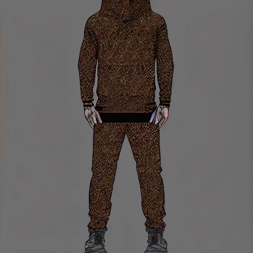 Image similar to batik hoodie pattern, dark brown, trendsetter, fashion of the year, fiction, stability, intricate, elegant, 8 k, uhd, justify, artstation, concept art, matte, sharp focus, illustration, consistent, highly detailed object content, proportional object content