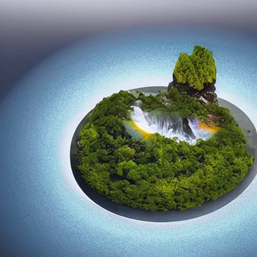 Image similar to “floating island in the space, with a waterfalls, 4k image, award winning”