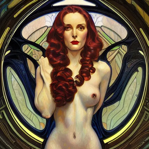 Image similar to a streamline moderne painting in the style of donato giancola, and in the style of charlie bowater, and in the style of alphonse mucha. symmetry, smooth, sharp focus, semi - realism, intricate detail.