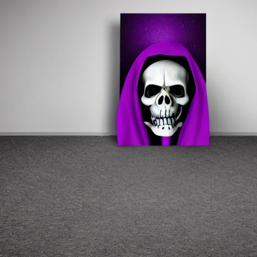 Image similar to grim reaper, purple cloak, full body