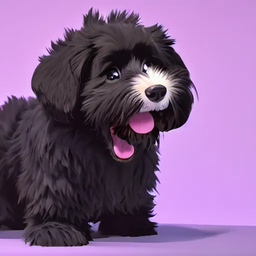 Image similar to a wholesome animation key shot of a black bernedoodle puppy, studio ghibli, pixar and disney illustration, sharp, rendered in unreal engine 5, anime key art by greg rutkowski, bloom, dramatic lighting