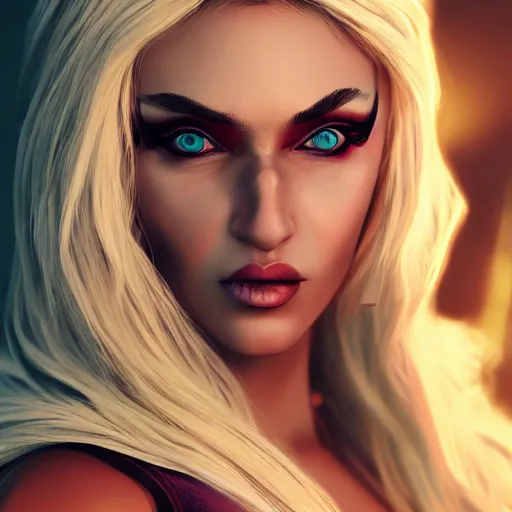 Image similar to fantasy comic book style portrait painting of Lady Gafa with blonde hair dancing, unreal 5, DAZ, hyperrealistic, octane render, cosplay, RPG portrait, dynamic lighting