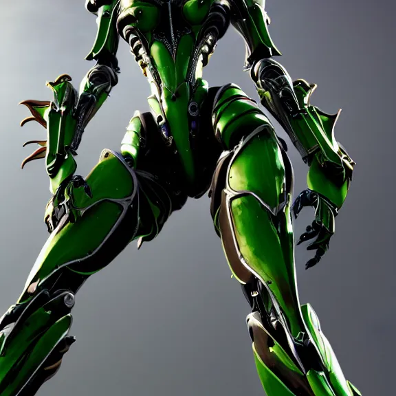 Prompt: extremely detailed giantess shot, close front shot, of a detailed stunning female warframe, that's a giant beautiful stunning anthropomorphic robot female dragon, 300 feet tall, standing majestically on a mountain, elegant pose, robot dragon claws, streamlined glowing green armor, detailed sharp metal claws, thick warframe robot legs, long elegant tail, detailed warframe fanart, destiny fanart, high quality digital art, giantess art, furry art, warframe art, Destiny art, furaffinity, DeviantArt, artstation, 8k HD, octane render