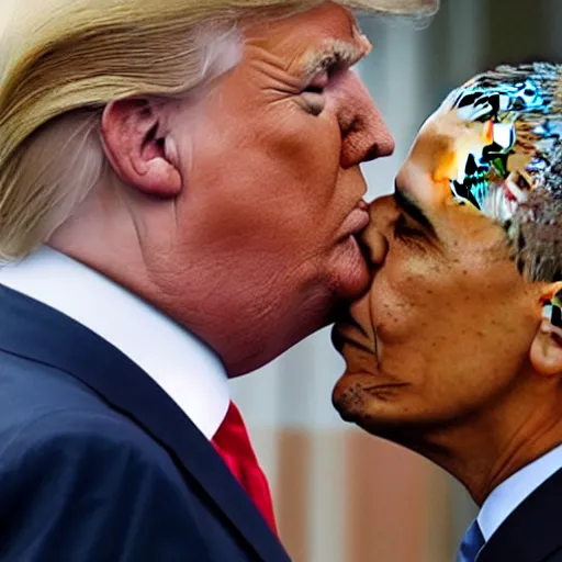 Prompt: donald trump and obama kissing