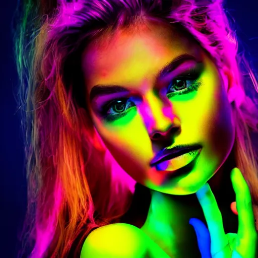 a girl glowing with neon colors, high detail of the