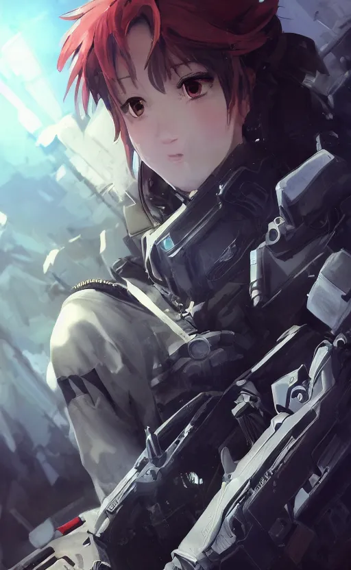 Image similar to highly detailed, high resolution, character design art, stunning, volumetric lightning, realistic guns, girls frontline style, matte, sharp focus, intricate, 150mm, illustration, artstation, by kuvshinov ilya, realistic human anatomy, simple design, realistic military gear, from royal space force the wings of honnêamise movie