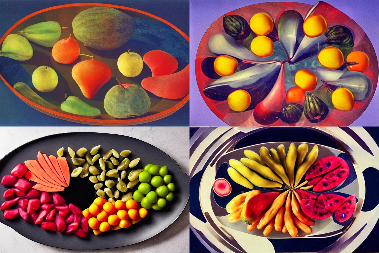 Prompt: strange alien fruit platter, futurism