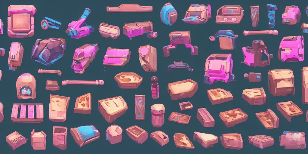 Prompt: game asset of unique toasters on black background, organic, in gouache detailed paintings, props, stylized, 2 d sprites, kitbash, arcane, overwatch, blue and pink color scheme, 8 k, close up