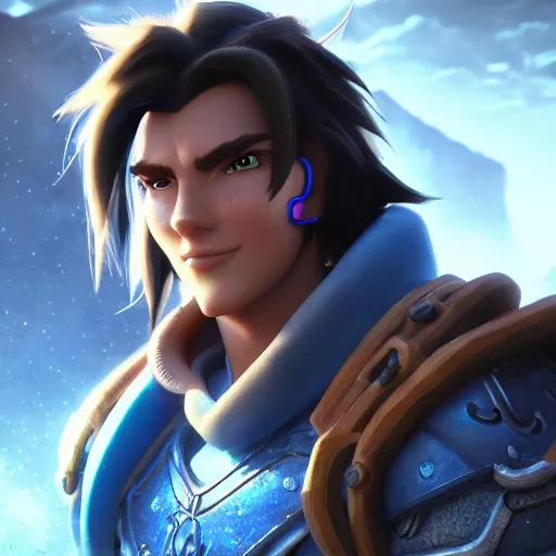 Image similar to varian wrynn listening to phonk, earphones, airpods, render, octane render, unreal engine, 8 k, volumetric lighting, trending on artstation