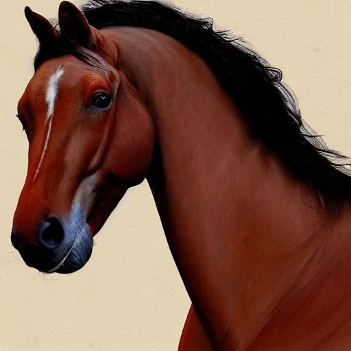 Prompt: mark normand as a horse, photorealism, digital art, trending on artstation