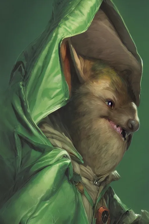 Image similar to portrait of the mousefolk hunter wearing green cape and hood by artgerm and Craig Mullins, James Jean, Andrey Ryabovichev, Mark Simonetti and Peter Morbacher 16k