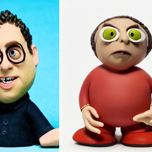 Prompt: a claymation figure of jonah hill, designed by tim burton, studio photography