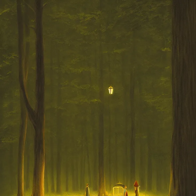 Image similar to a storybook illustration of a hidden forest grove, fireflies, quiet night foggy scene painted by Edward Hopper masterpiece, intricate, elegant, fantasy, highly detailed, digital painting, concept art, sharp focus, artstation