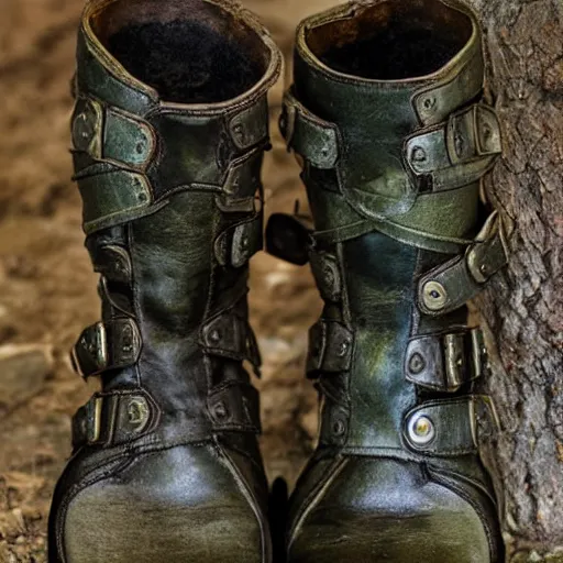 Prompt: boots made from argonian leather realistic photograph detailed