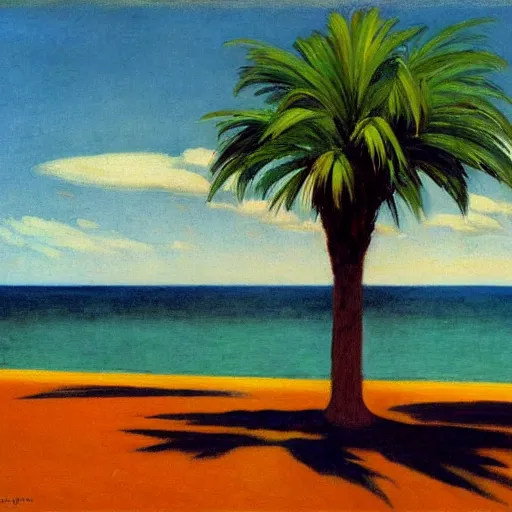 Image similar to palm tree in the middle of the ocean by Edward hopper
