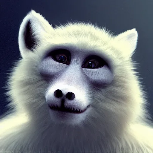 Prompt: fox as a monkey, fluffy white fur, very long tail, award winning creature portrait photography, extremely detailed, artstation, 8 k, sensual lighting, incredible art, wlop, artgerm