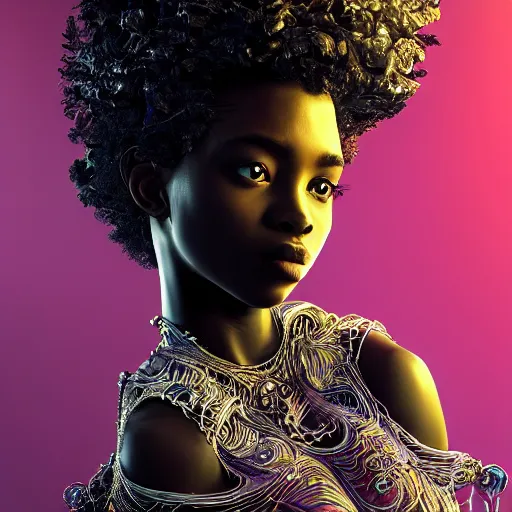 Prompt: the portrait of the absurdly beautiful, graceful, elegant, gorgeous, sensual young black girl goddess made of soul spirit, an ultrafine hyperdetailed photograph by kim jung gi, irakli nadar, intricate linework, bright colors, octopath traveler, final fantasy, unreal engine 5 highly rendered, global illumination, radiant light, intricate environment, 8 k