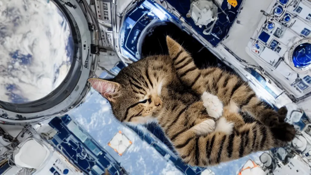 Image similar to Photo of a cat floating inside the ISS