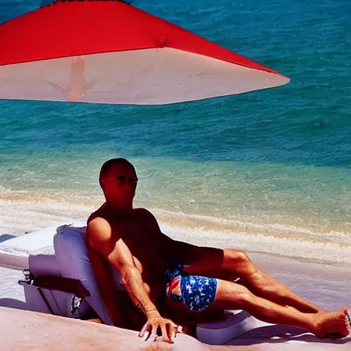 Image similar to Vladmir Putin enjoying the summer in cuba, photo made by Slim Aarons, award winning,