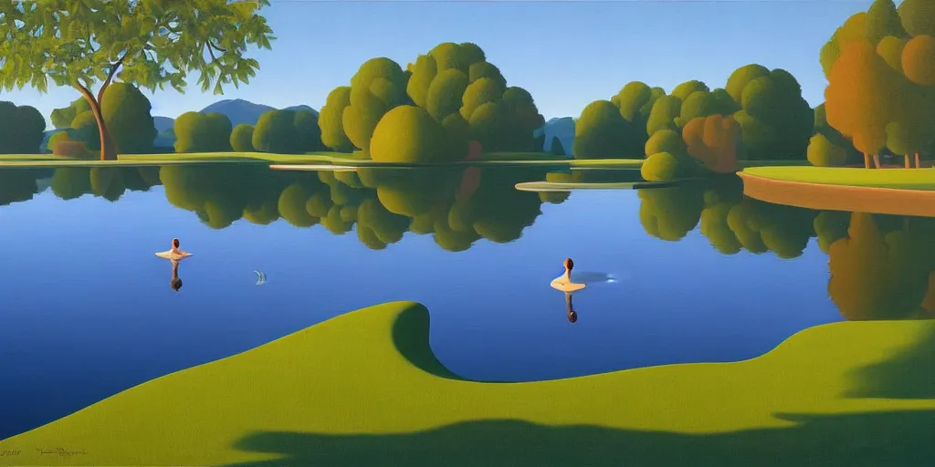 Image similar to the pond, blue sky, summer evening, kenton nelson