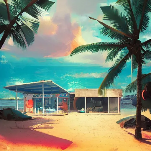 Image similar to a tropical beach shack by james gilleard and liam wong and jeremy mann