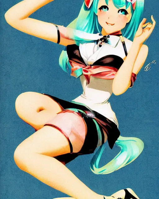 Image similar to Hatsune Miku pin-up poster by Gil Elvgren