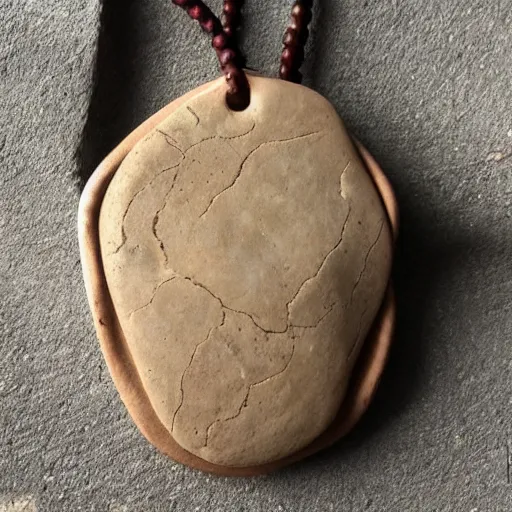 Image similar to beautiful but simple amulet made from equal parts bright sandstone and dark sandstone, representing powerful love