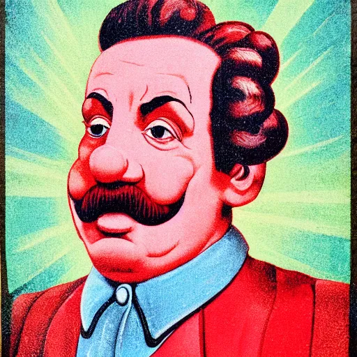 Image similar to communist clown portrait, propaganda art style, vivid colors