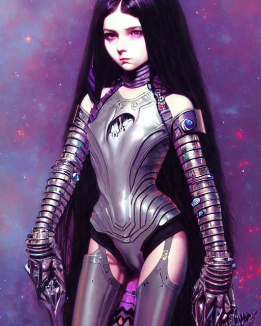 Image similar to portrait of beautiful cute goth girl in warhammer armor, art by kuvshinov ilya and wayne barlowe and gustav klimt and artgerm and wlop