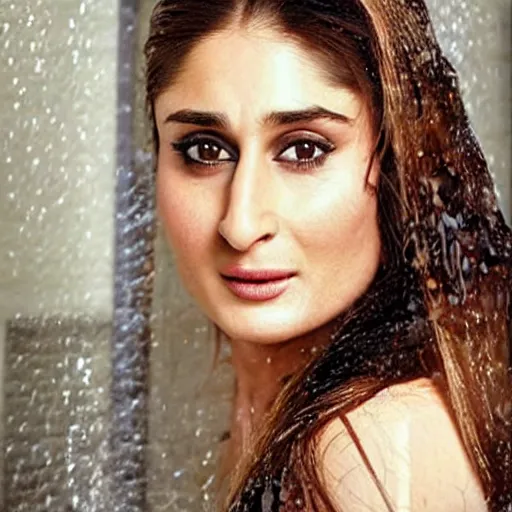 Prompt: kareena kapoor portrait in shower, realistic