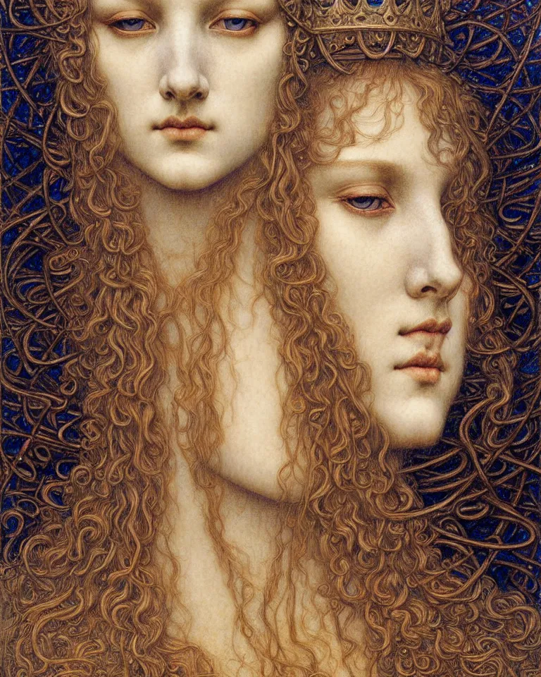 Image similar to detailed realistic beautiful young medieval queen face portrait by jean delville, gustave dore and marco mazzoni, art nouveau, symbolist, visionary, gothic, pre - raphaelite. horizontal symmetry