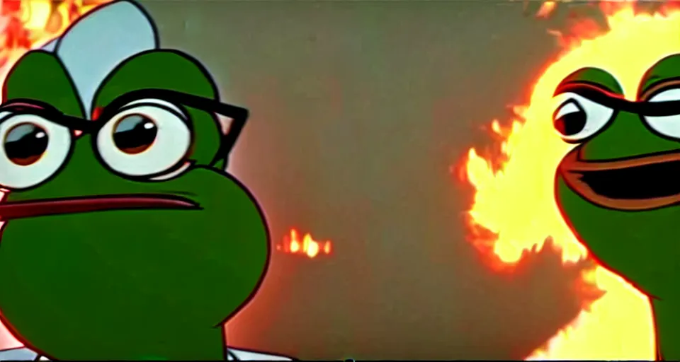 Image similar to frame from pepe action movie