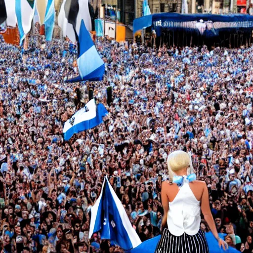 Prompt: Lady Gaga Argentina presidential rally, Argentine flags behind, bokeh, as Evita, epic photo, detailed, Argentina