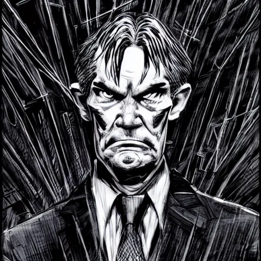 Image similar to Jerome Powell looking sinister, by Tsutomu Nihei, highly detailed