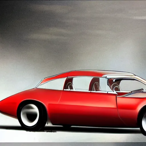 Prompt: retrofuturistic tesla model 3, 1 9 6 0 s sports car concept art