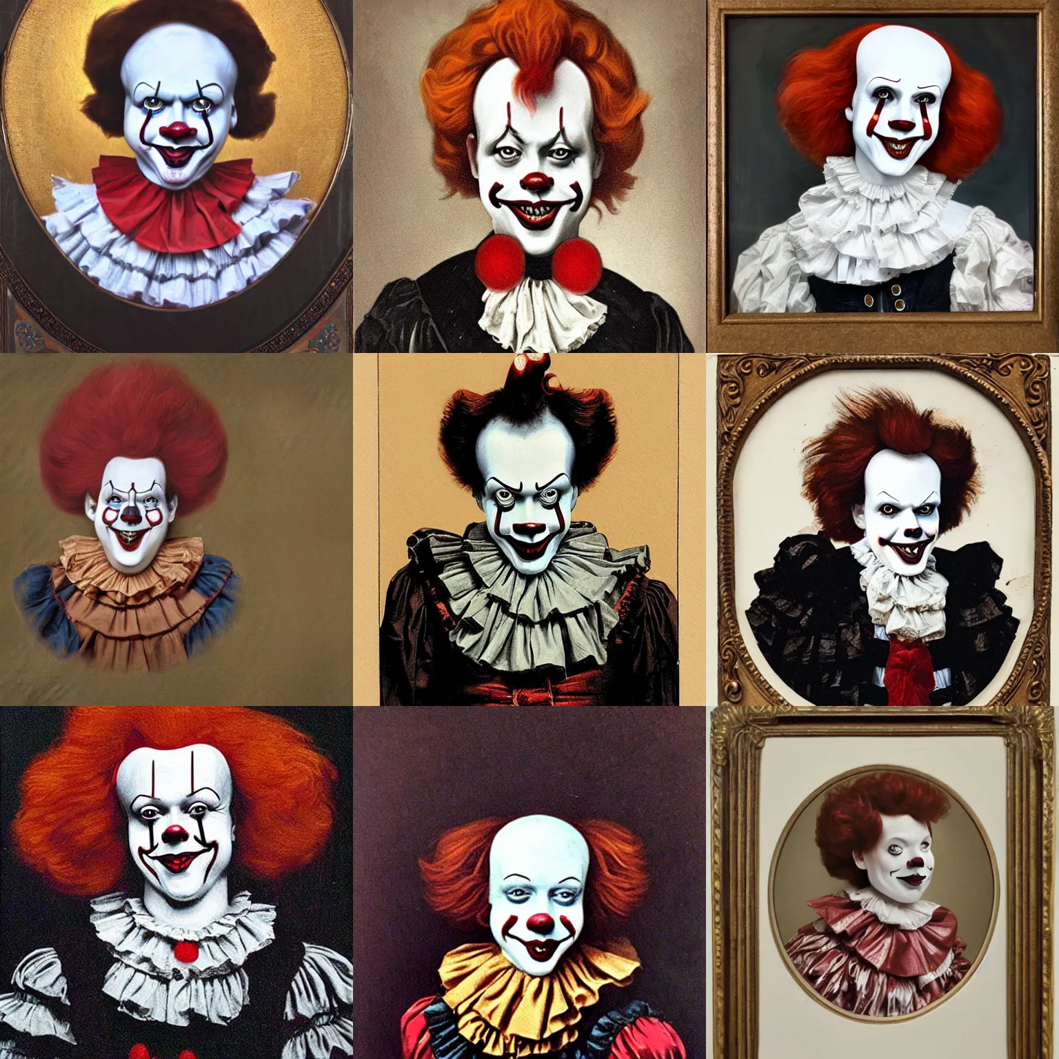 Prompt: victorian portrait of pennywise the clown