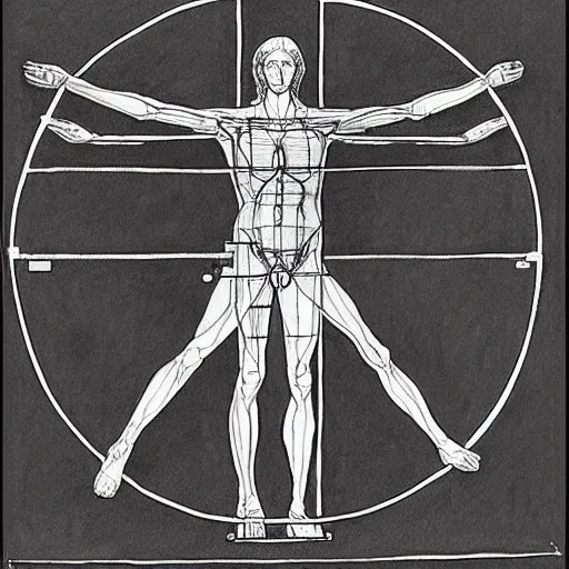 Image similar to Vitruvian Man by Edward Hopper, line drawing, highly detailed, HD,