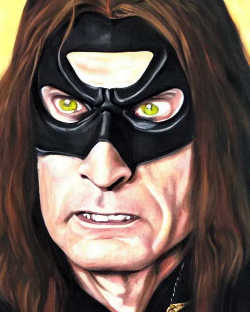 Image similar to portrait of Ozzy Osbourne as batman, art by Carel Fabritius