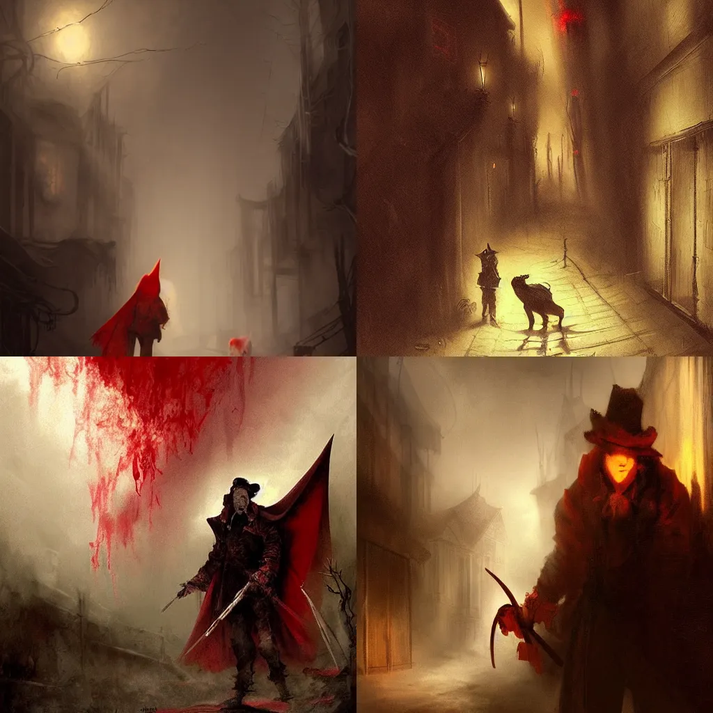 Prompt: a vampire made out of string cheese is stalking prey in a desolate alleyway. A blood-red fog is settling in. Gorgeous Digital painting by Rembrandt. Trending on artstation.