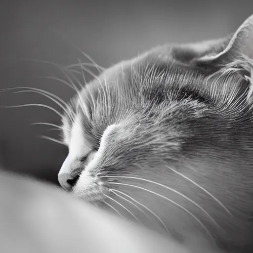 Image similar to snowshoe cat sleeping on a lap, b & w photograph, high resolution,