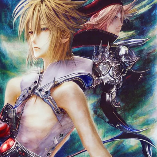 Image similar to final fantasy, painted by yoshitaka amano,