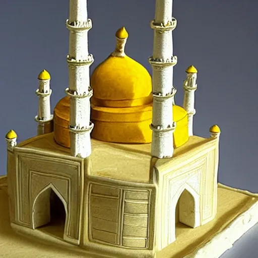 Prompt: cheese a reconstruction of the cheese taj mahal made ot of cheese, cheese