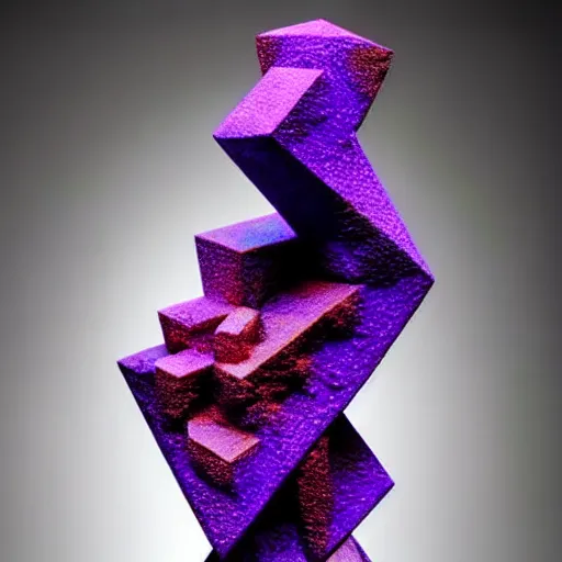 Image similar to geometric statue!!!, purple shattered paint!, hot glowing lava!!!!, (((conglomerate!, slush)), abstract!, museum display! 4k!, award-winning photo!!!!