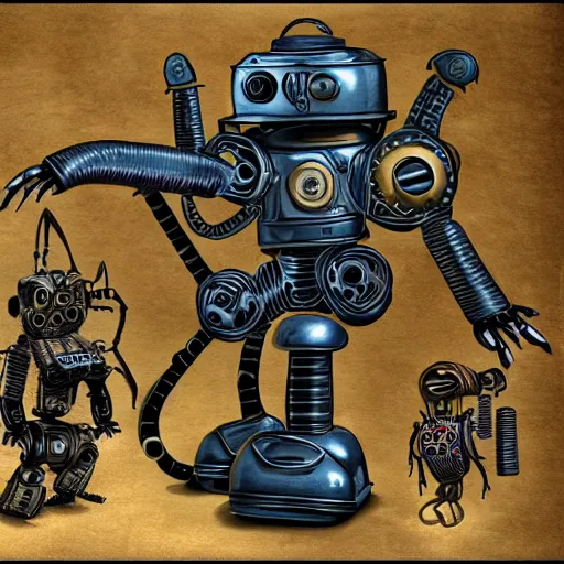 Prompt: steampunk robots that are also insects